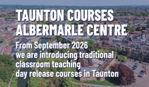 Taunton aerial view promoting Accountancy Learning classroom day-release accountancy courses at Albermarle Centre from September 2026.